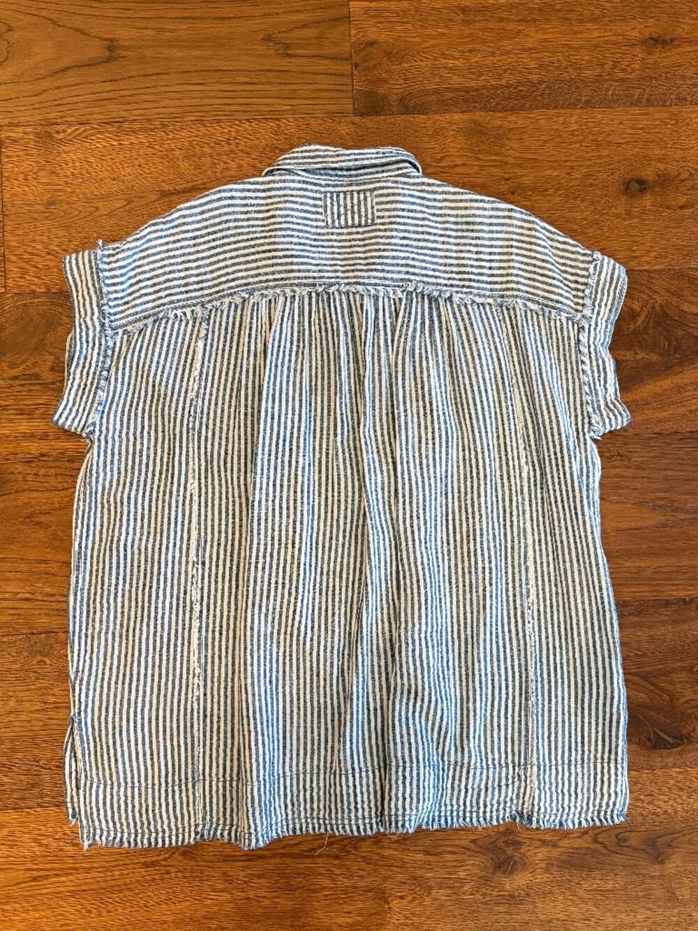 Free People / We The Free - Sun Beams Indigo Shirt - Indigo Stripe - Size L - Picture 7 of 7